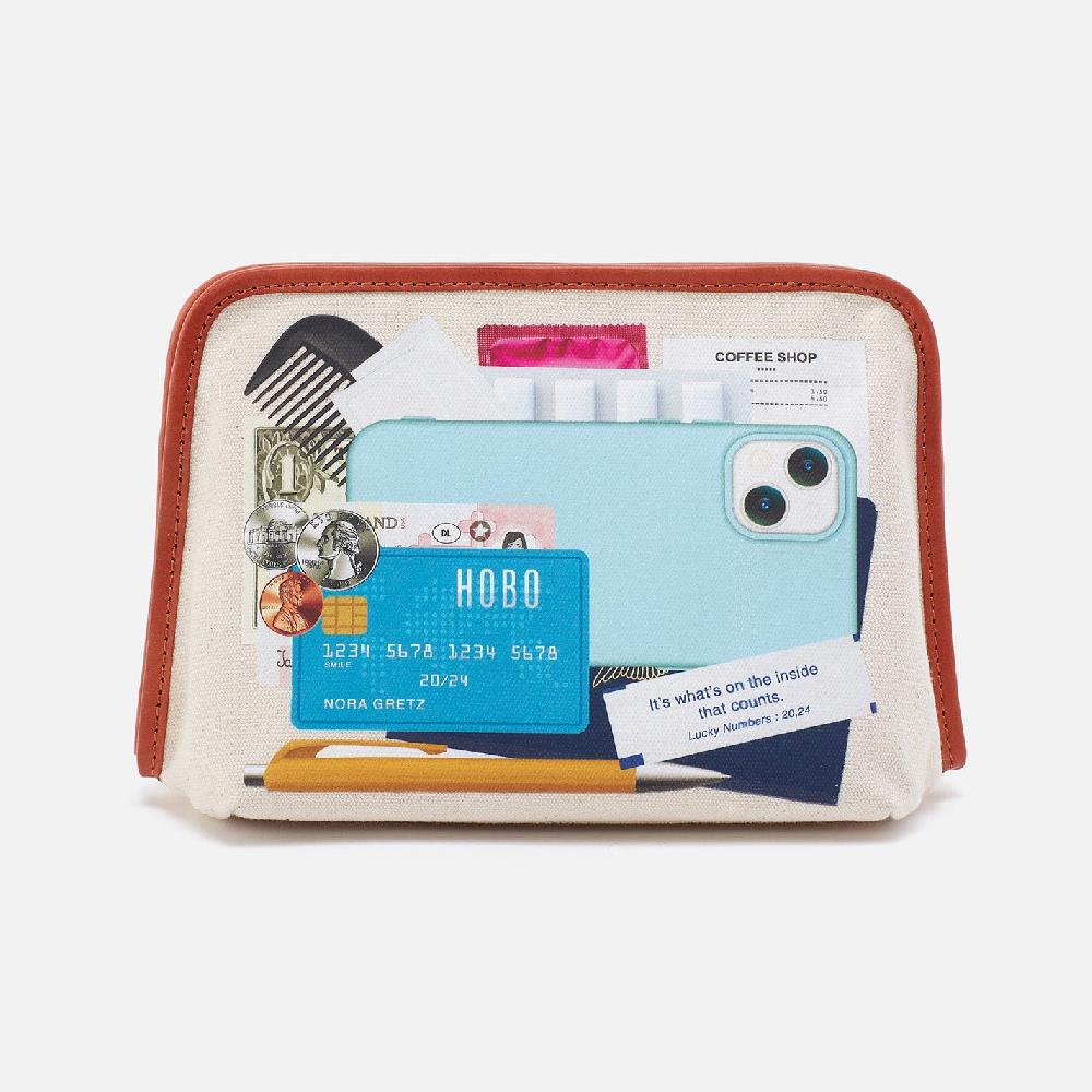 hobo Beauty Large Cosmetic Pouch With Tromp L'Oeil Canvas| Natural