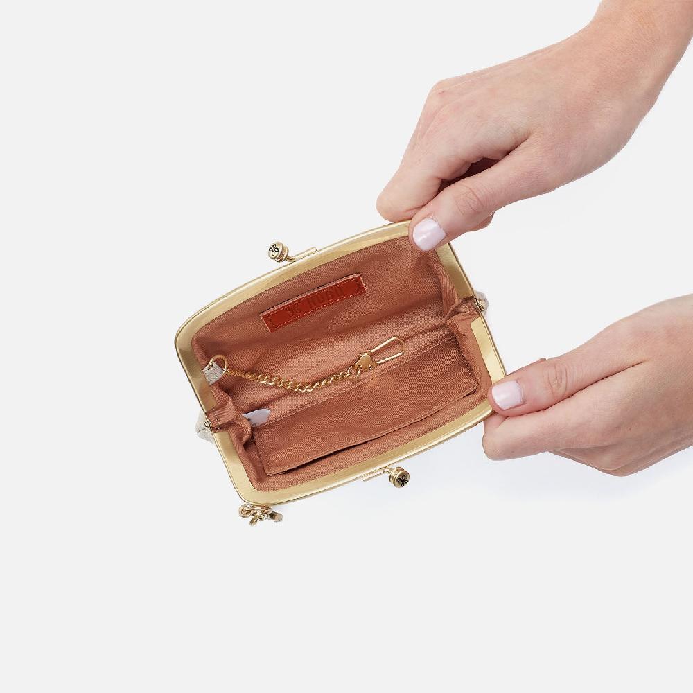 Hobo Cheer Frame Pouch Metallic Leather| Sand Shimmer