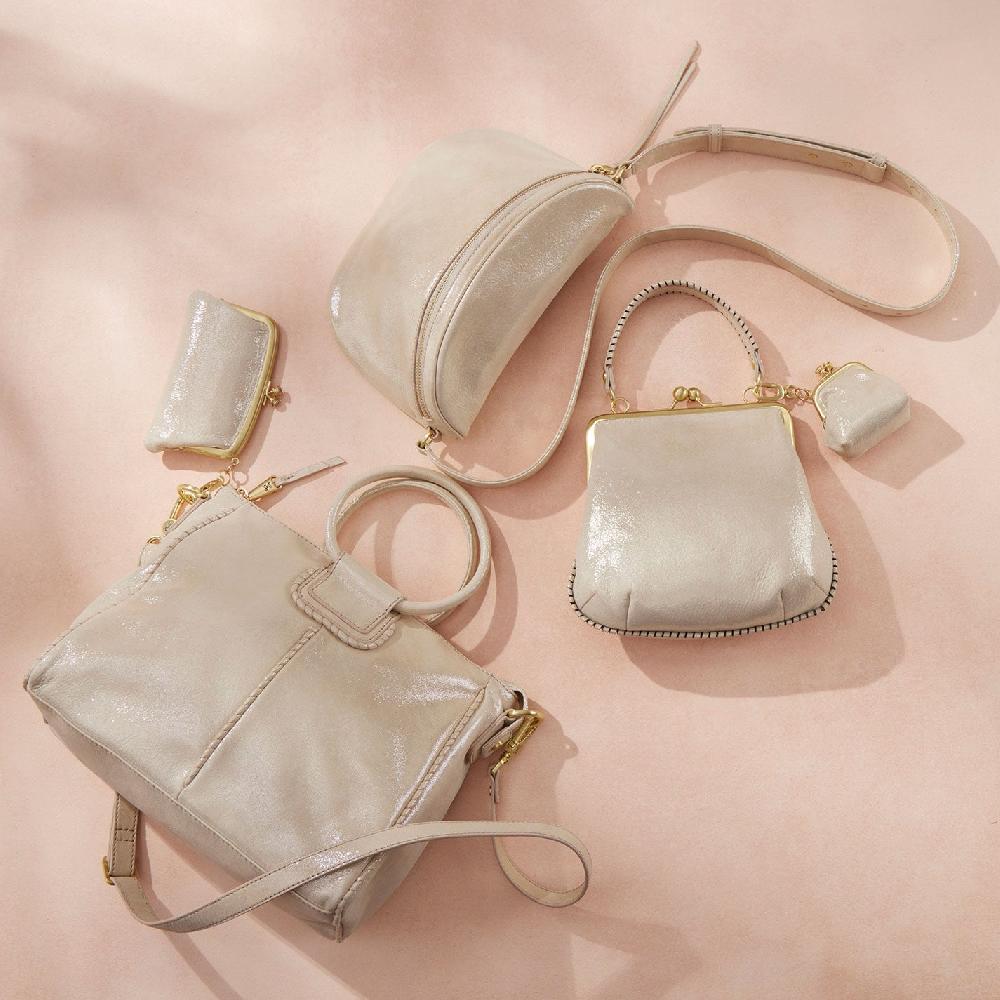 Hobo Cheer Frame Pouch Metallic Leather| Sand Shimmer