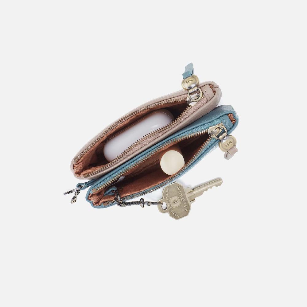 Hobo Double Zip Coin Pouch Pebbled Leather| Agave Leaf