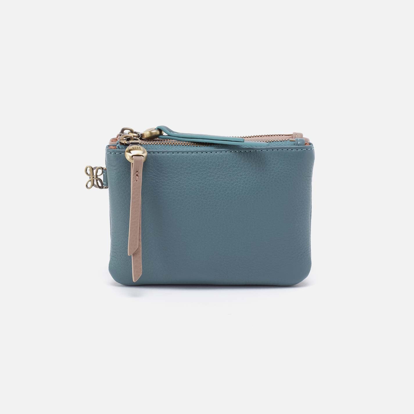 hobo Double Zip Coin Pouch Pebbled Leather| Agave Leaf