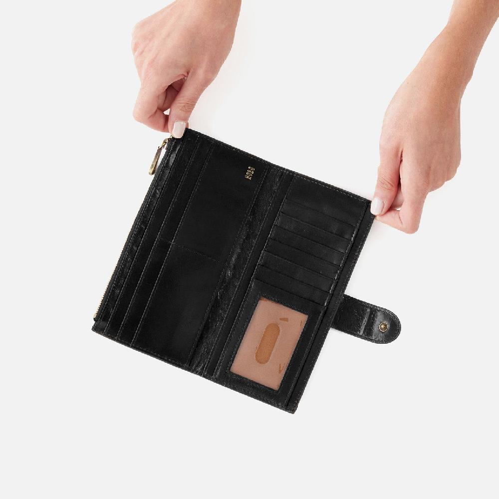 Hobo Dunn Continental Wallet Polished Leather| Black
