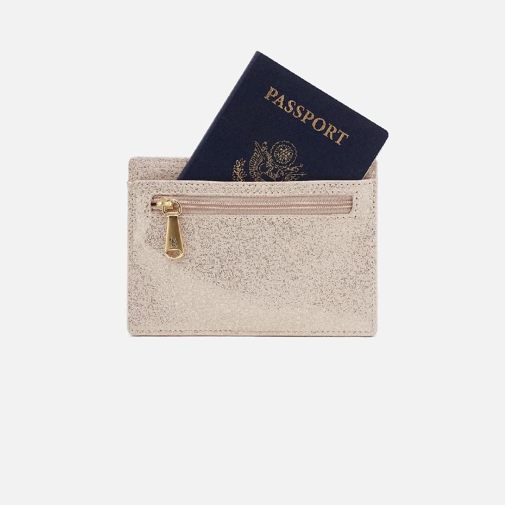 Hobo Euro Slide Card Case Metallic Leather| Sand Shimmer