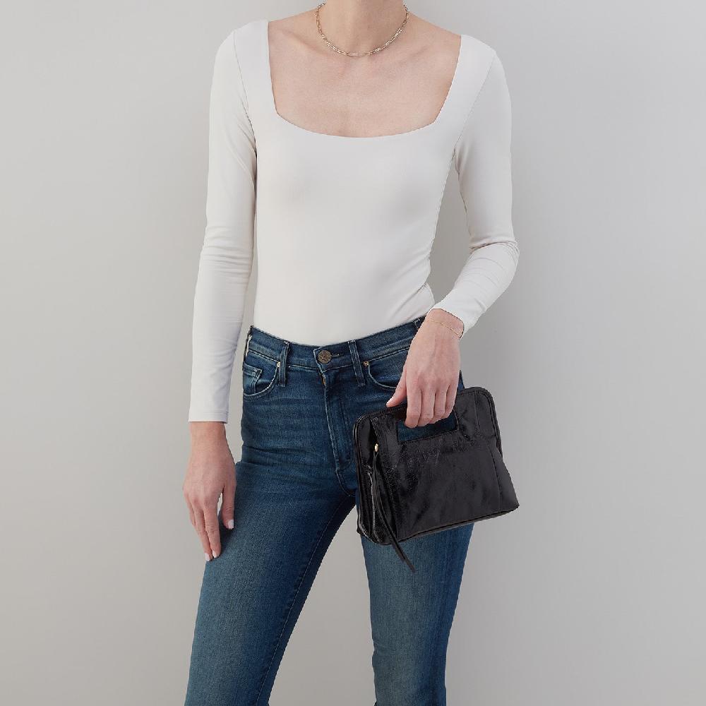 Hobo Ace Clutch Polished Leather| Black