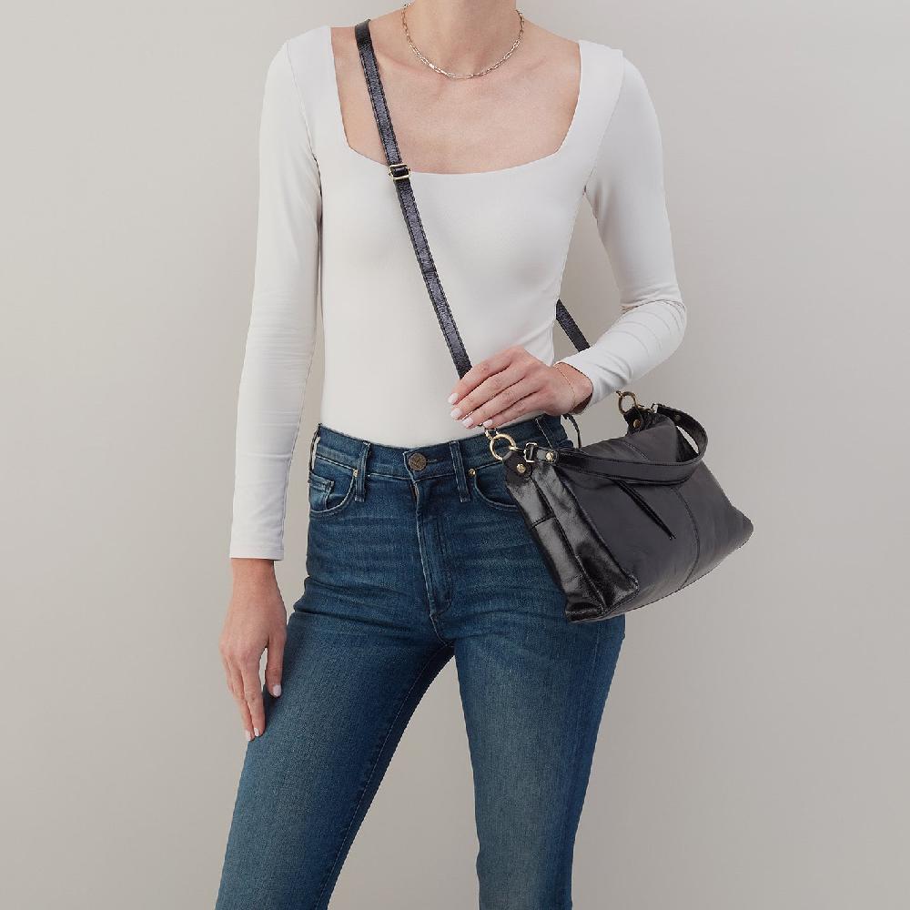 Hobo Avon Shoulder Bag Polished Leather| Black