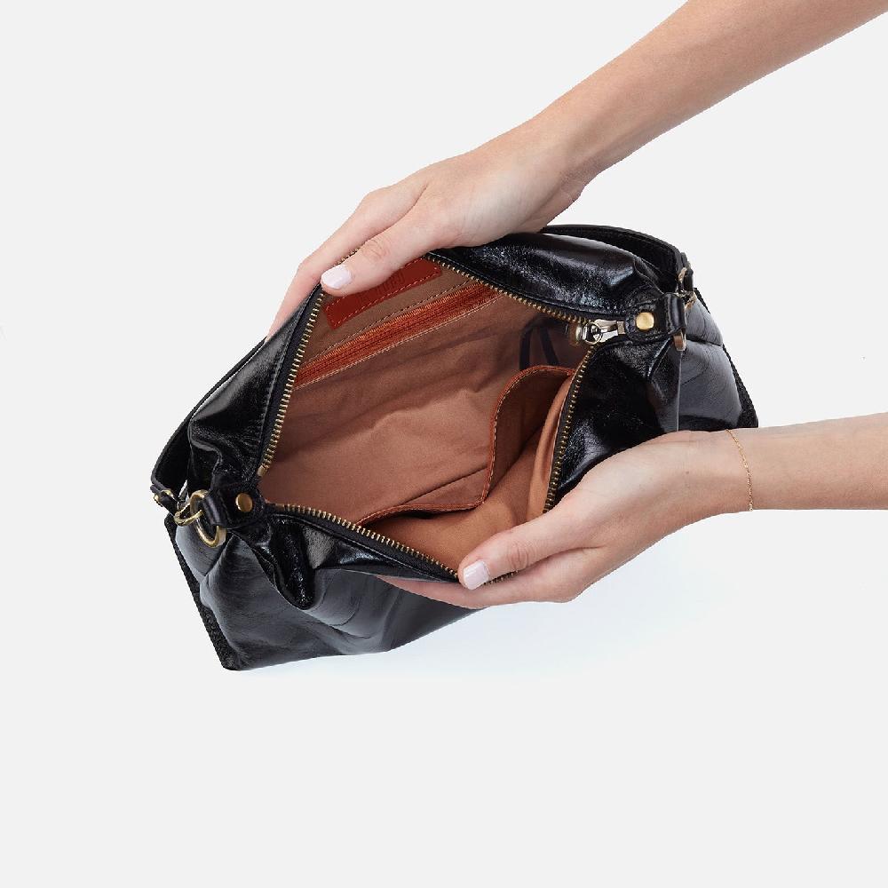 Hobo Avon Shoulder Bag Polished Leather| Black