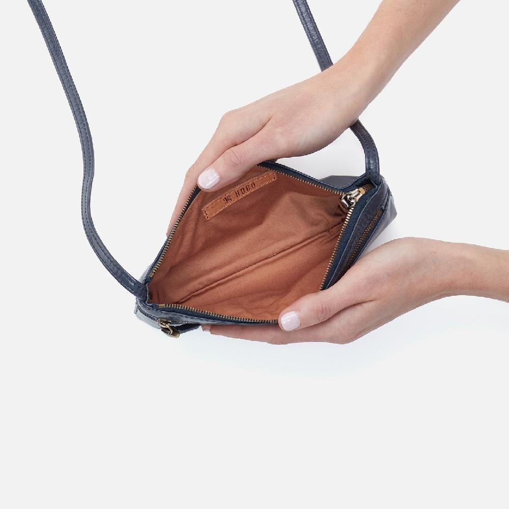 Hobo Cara Crossbody Polished Leather| Blue Stone