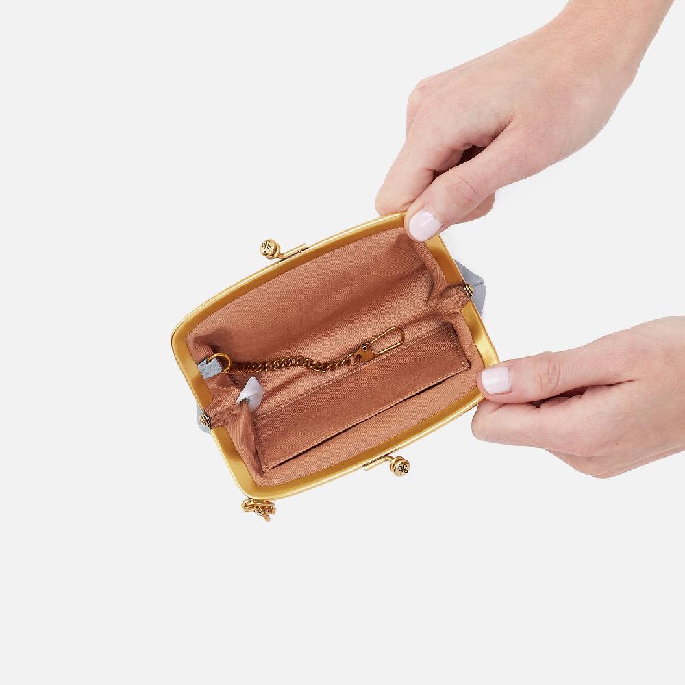 Hobo Cheer Frame Pouch Pebbled Leather| Blue Pearl