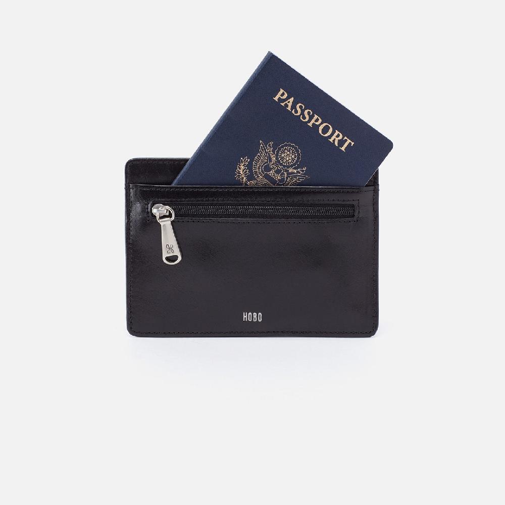 Hobo Euro Slide Card Case Polished Leather| Black