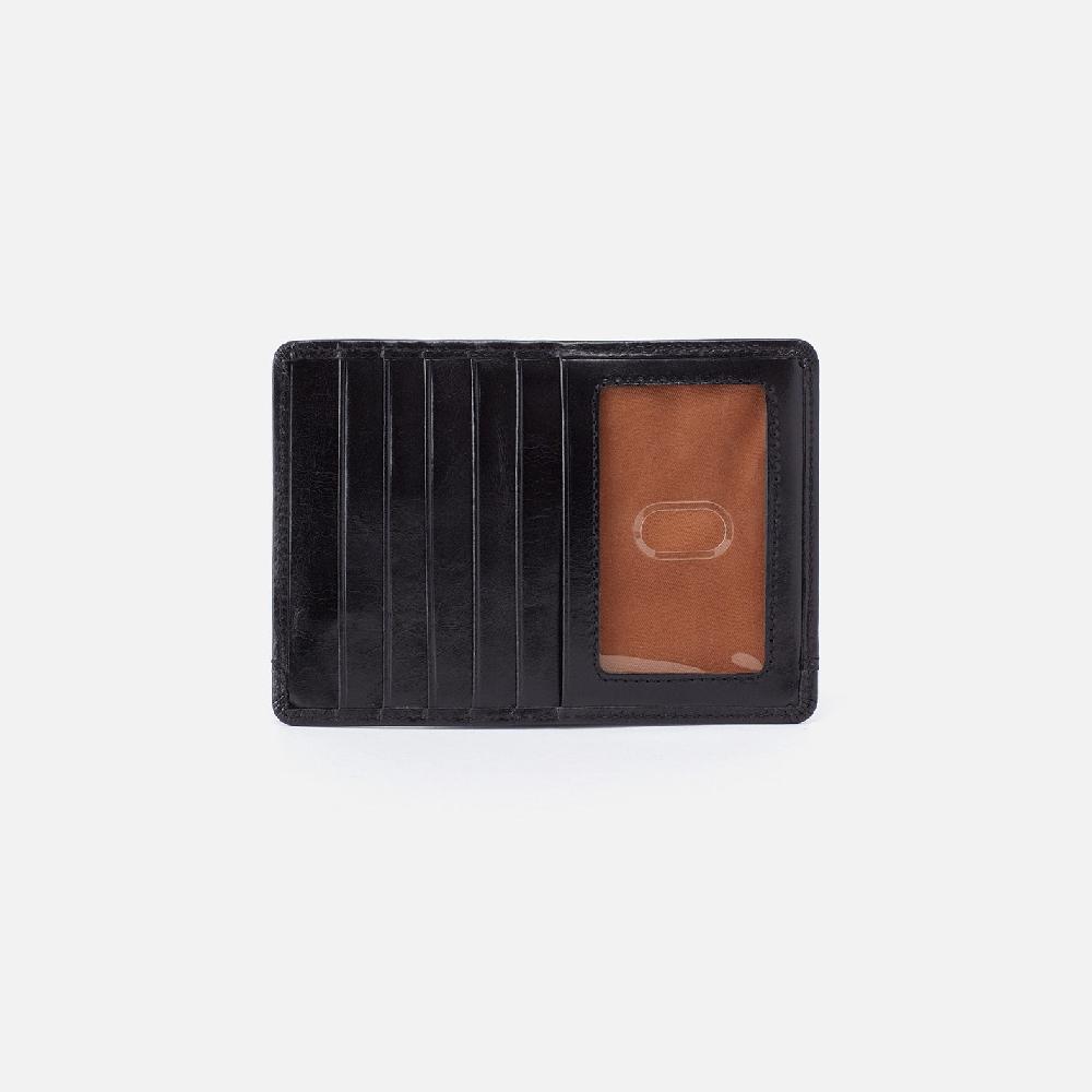 hobo Euro Slide Card Case Polished Leather| Black