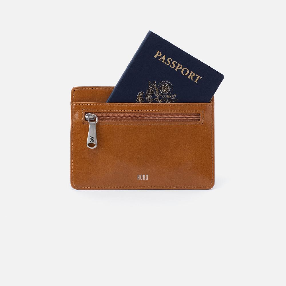 Hobo Euro Slide Card Case Polished Leather| Truffle