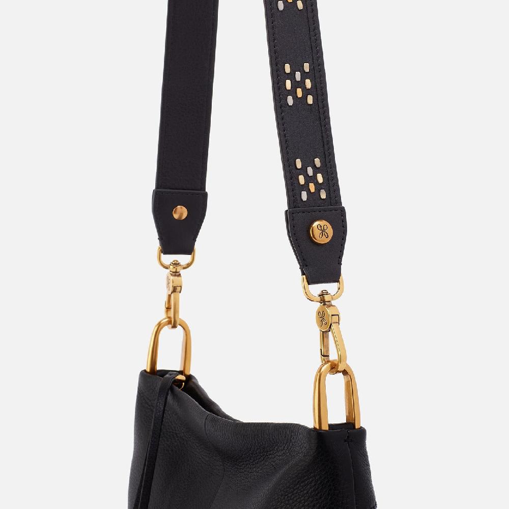 Hobo Flat Stud Guitar Strap Polished Leather| Black