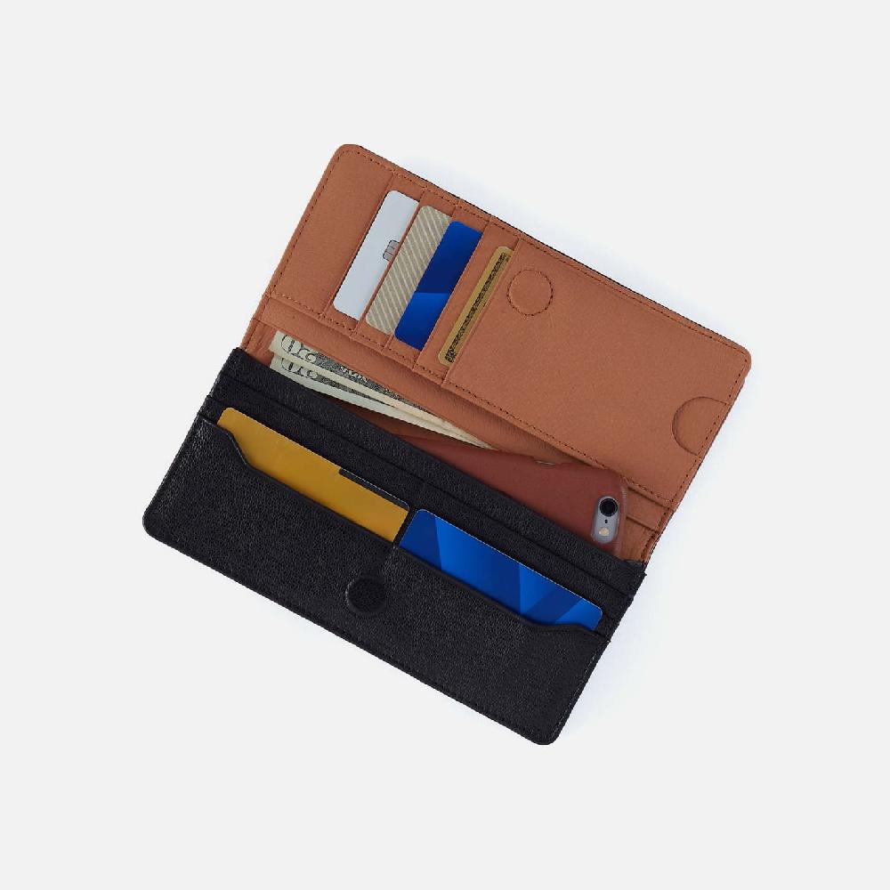 Hobo Hutton Large Wallet Micrograin Leather| Black