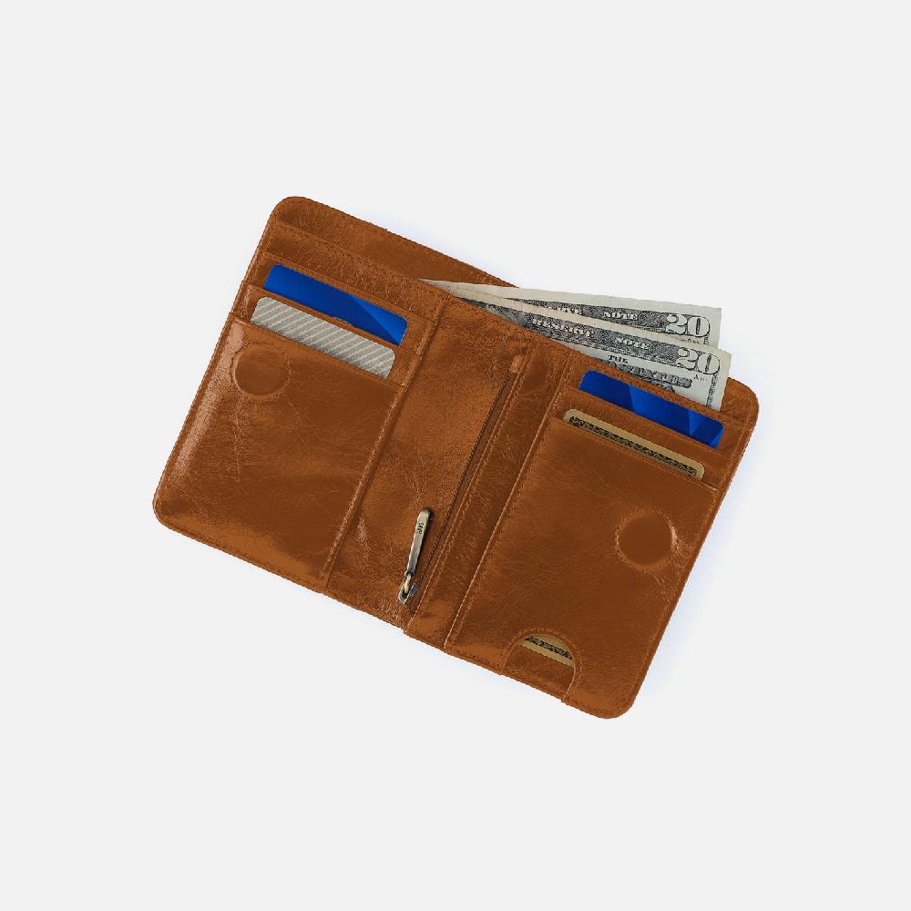 Hobo Jill Bifold Wallet Polished Leather| Truffle