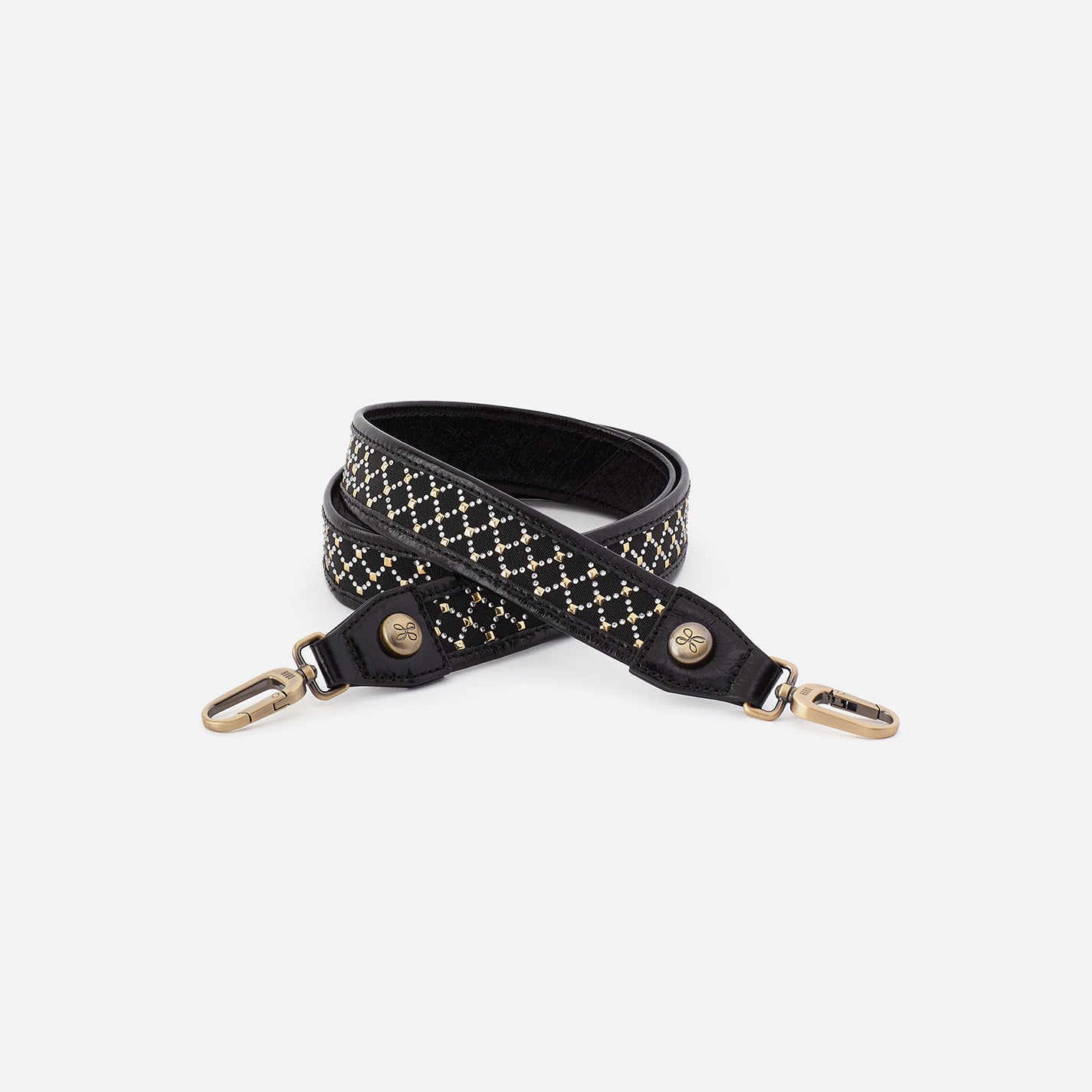hobo Lattice Stud Strap Polished Leather| Black