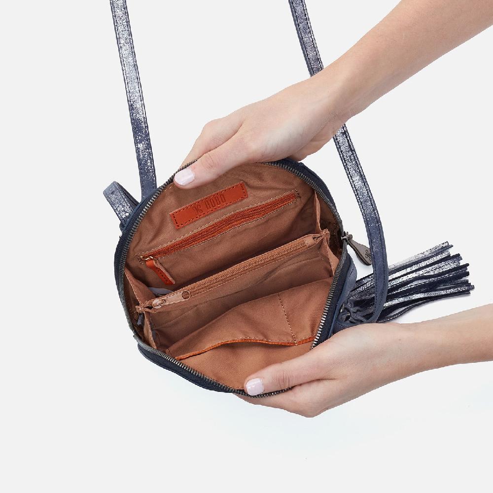Hobo Nash Crossbody Metallic Leather| Blue Pewter