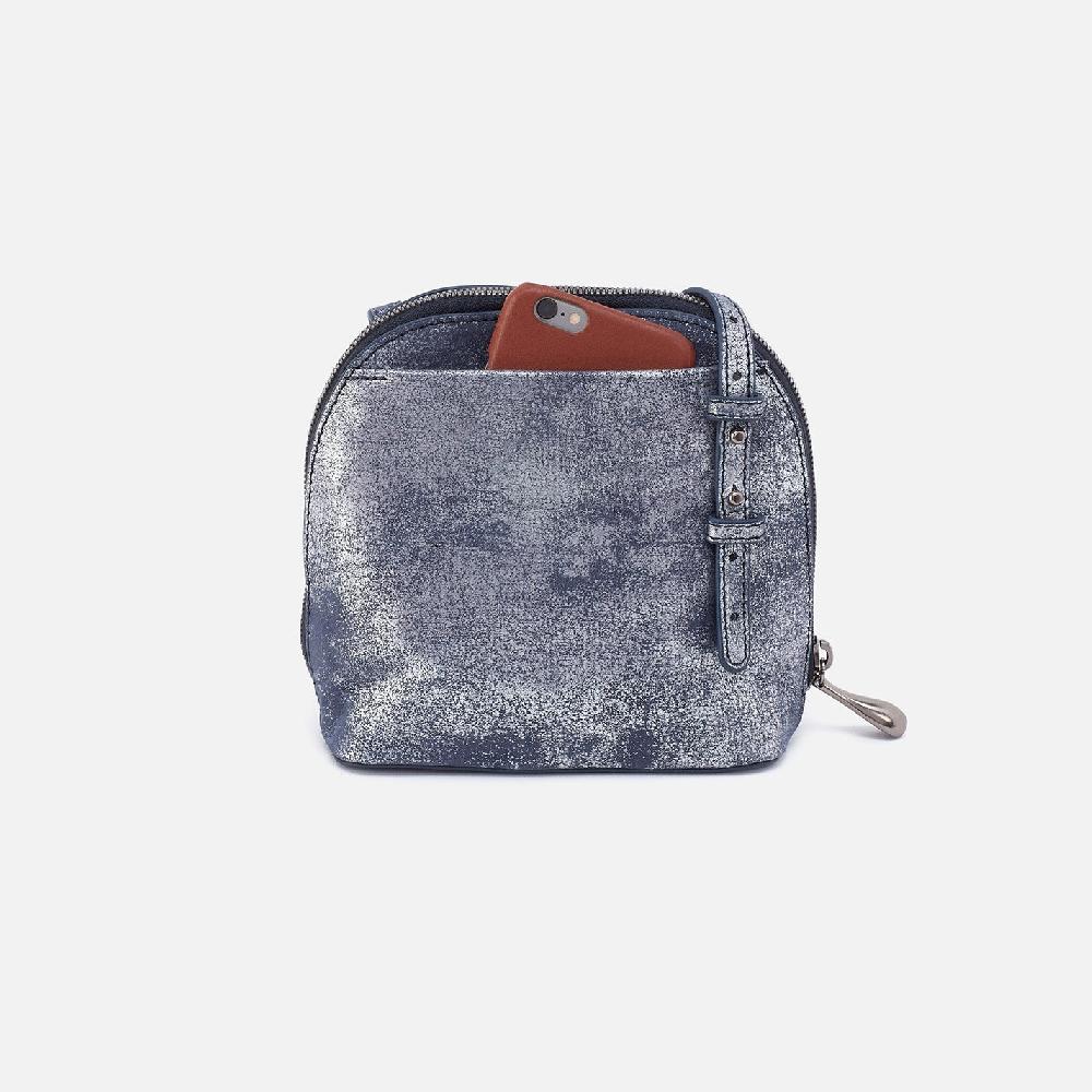 Hobo Nash Crossbody Metallic Leather| Blue Pewter