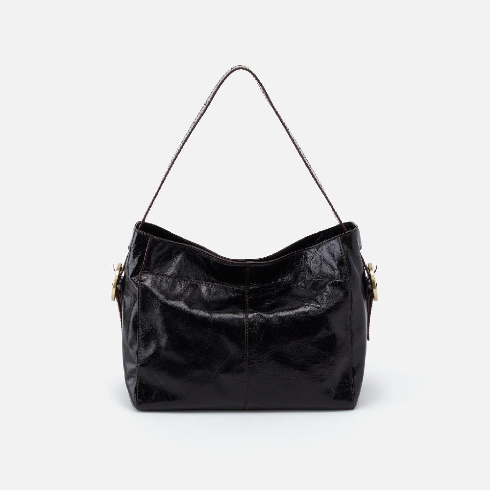 hobo Render Shoulder Bag Polished Leather| Black