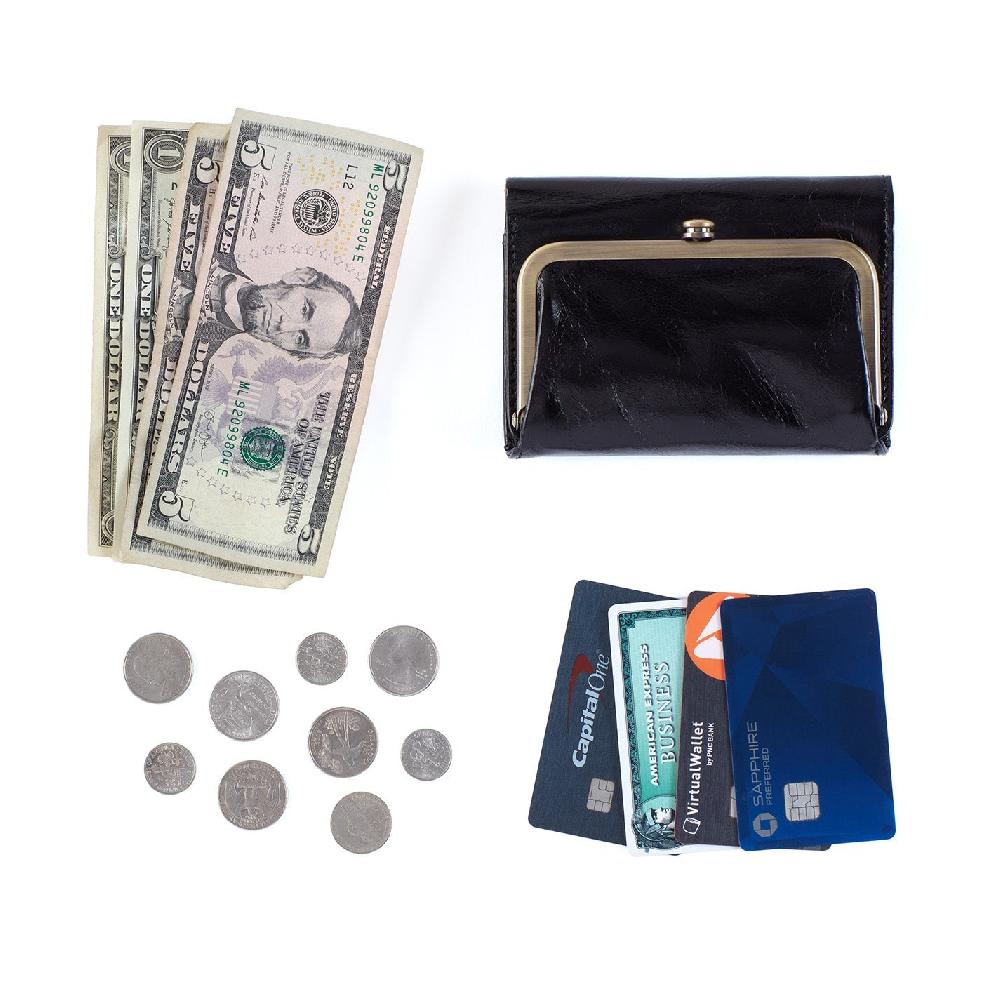 Hobo Robin Compact Wallet Polished Leather| Black