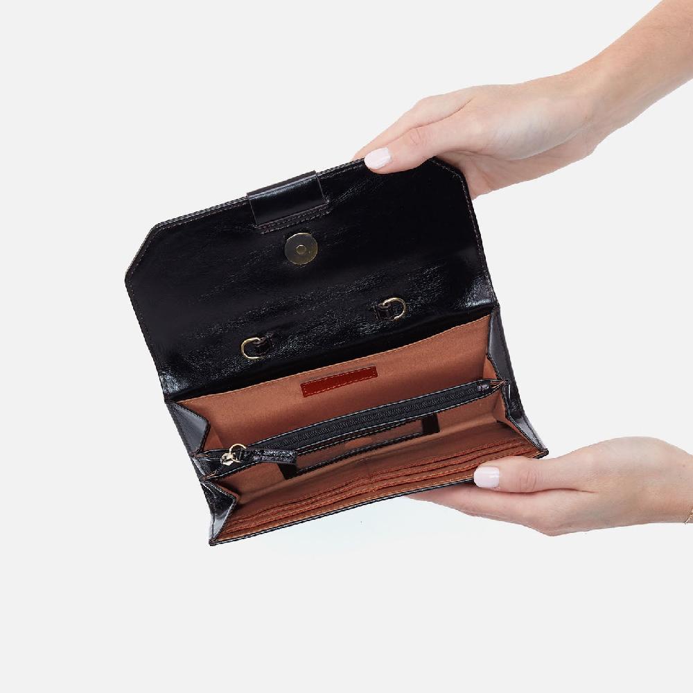 Hobo Romy Wallet Crossbody Polished Leather| Black
