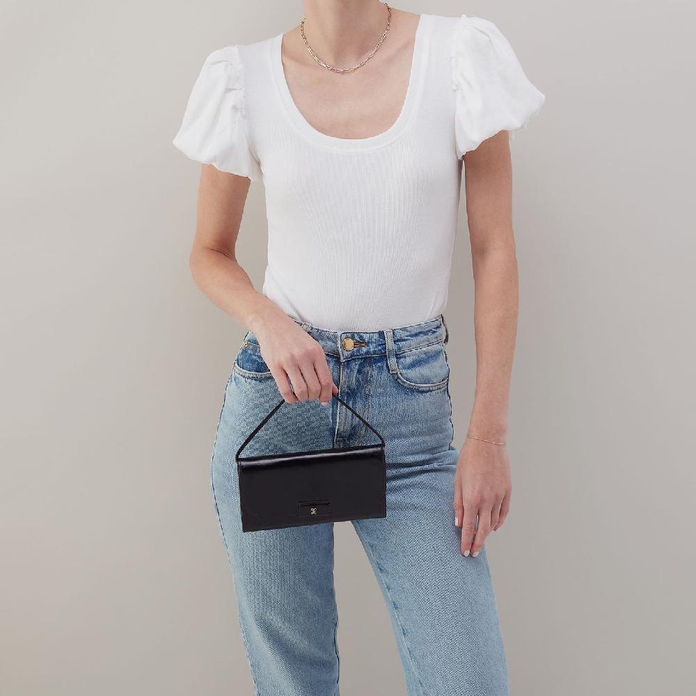 Hobo Romy Wallet Crossbody Polished Leather| Black