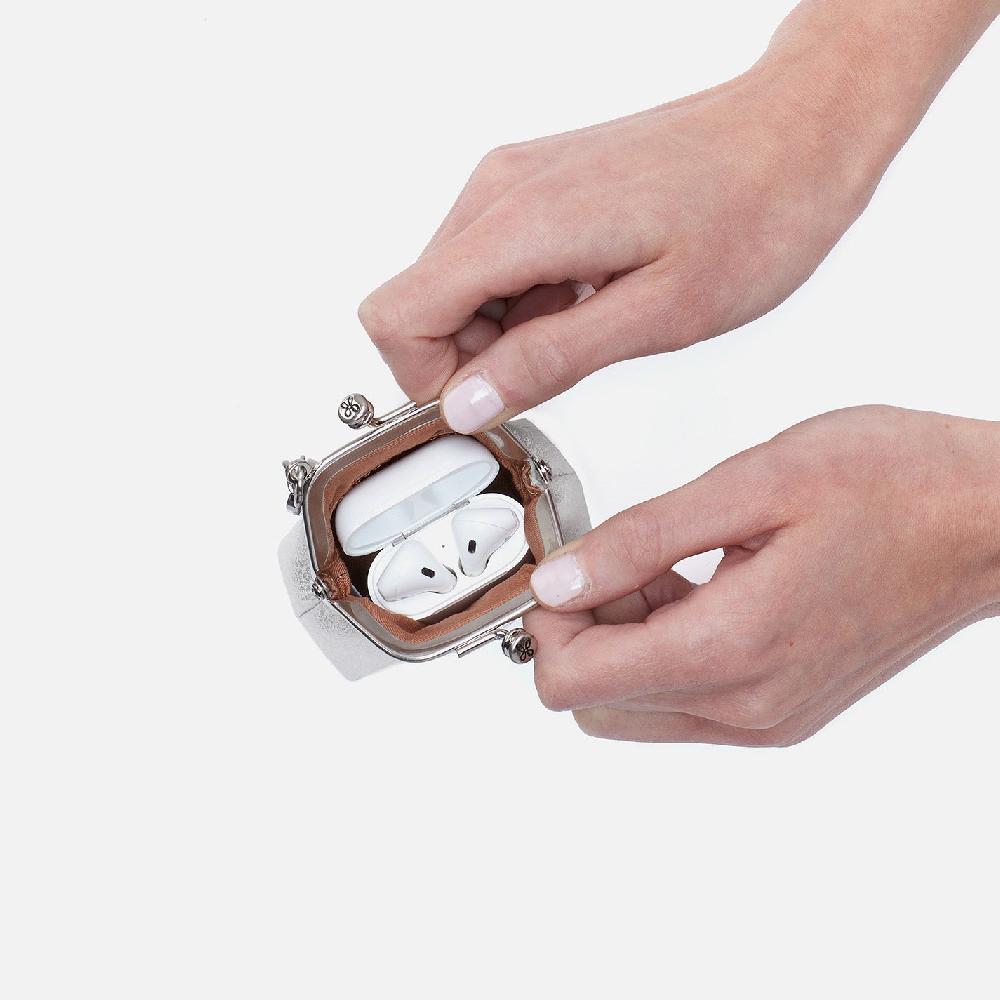 Hobo Run Frame Pouch Metallic Leather| Silver