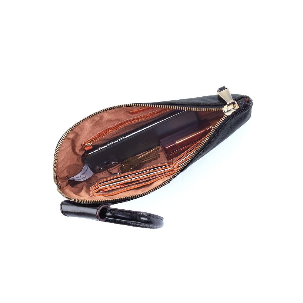 Hobo Sable Wristlet Polished Leather| Black