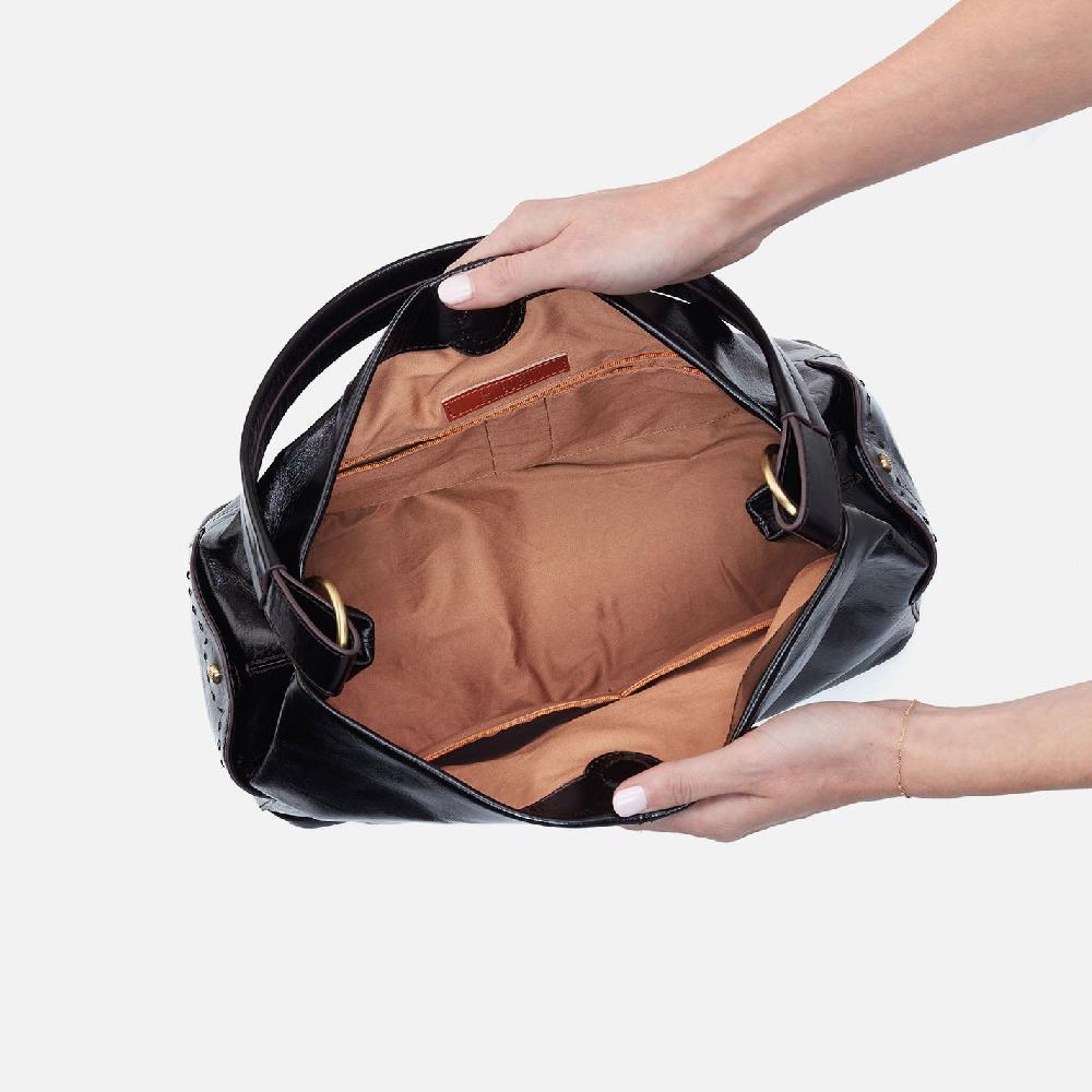 Hobo Seneca Shoulder Bag Polished Leather| Black