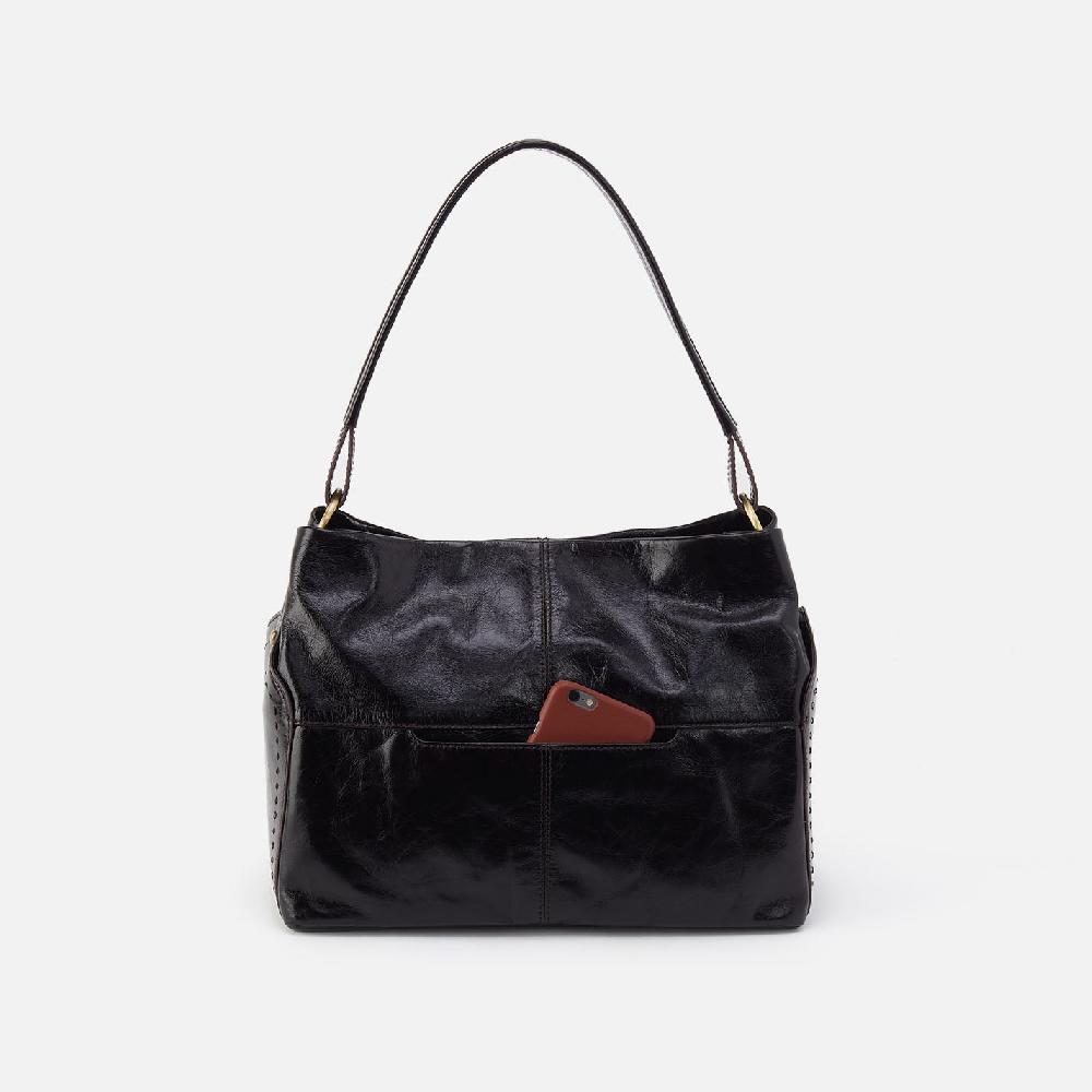 Hobo Seneca Shoulder Bag Polished Leather| Black