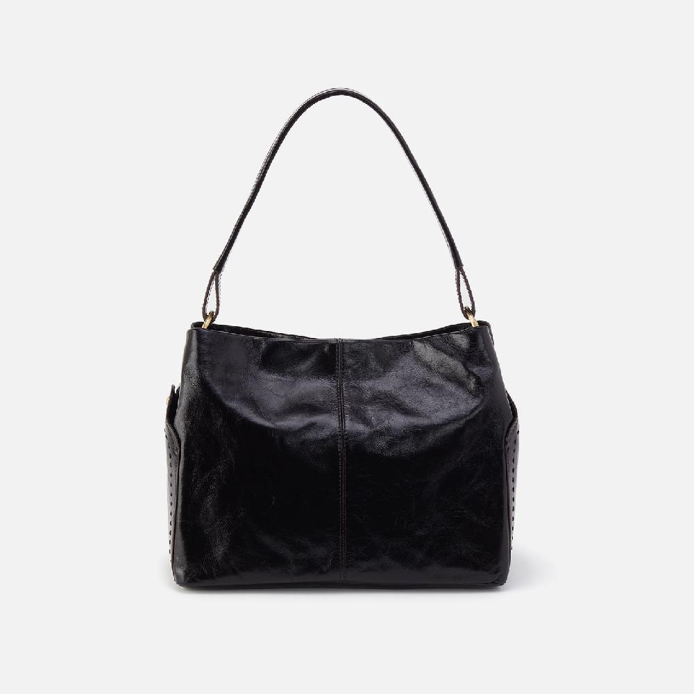 hobo Seneca Shoulder Bag Polished Leather| Black