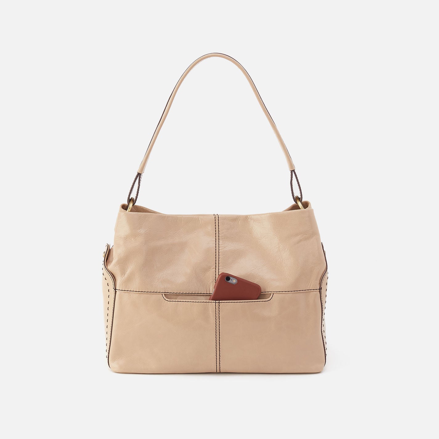 Hobo Seneca Shoulder Bag Polished Leather| Sand