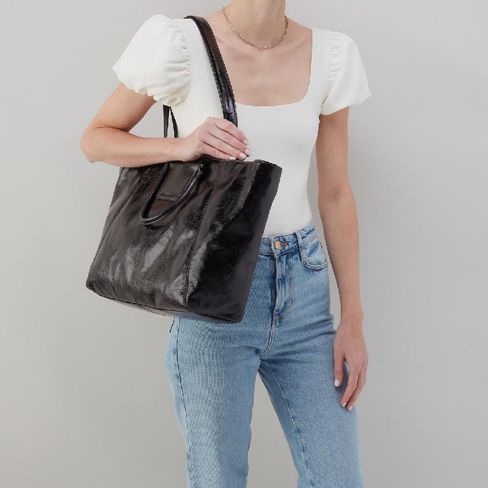 Hobo Sheila East-West Tote Polished Leather| Black