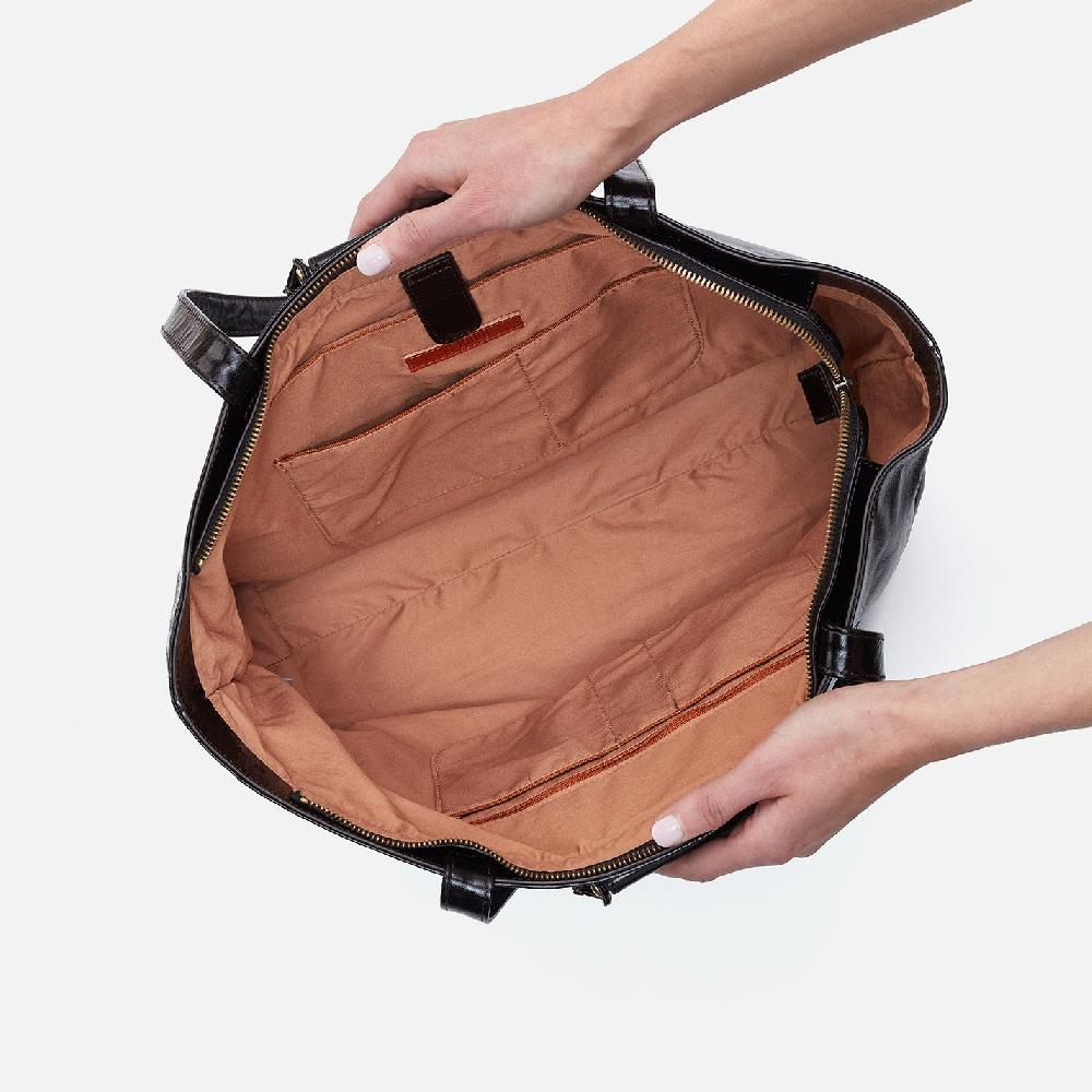 Hobo Sheila East-West Tote Polished Leather| Black