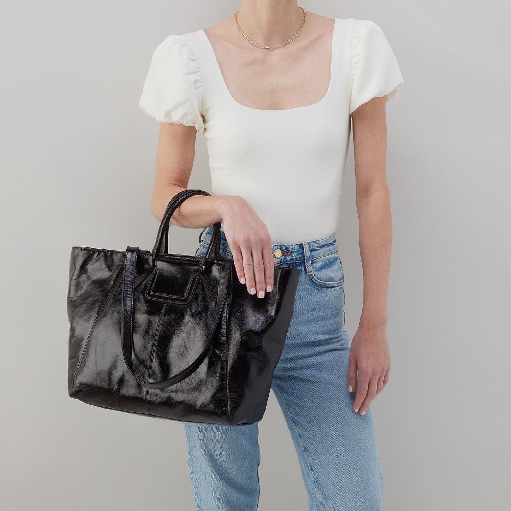 Hobo Sheila East-West Tote Polished Leather| Black