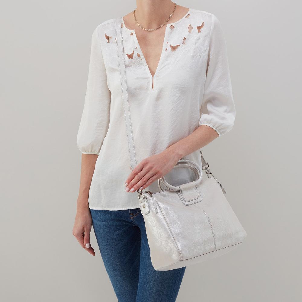 Hobo Sheila Medium Satchel Metallic Leather| Silver