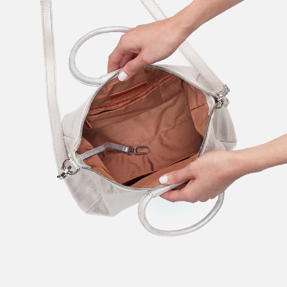 Hobo Sheila Medium Satchel Metallic Leather| Silver