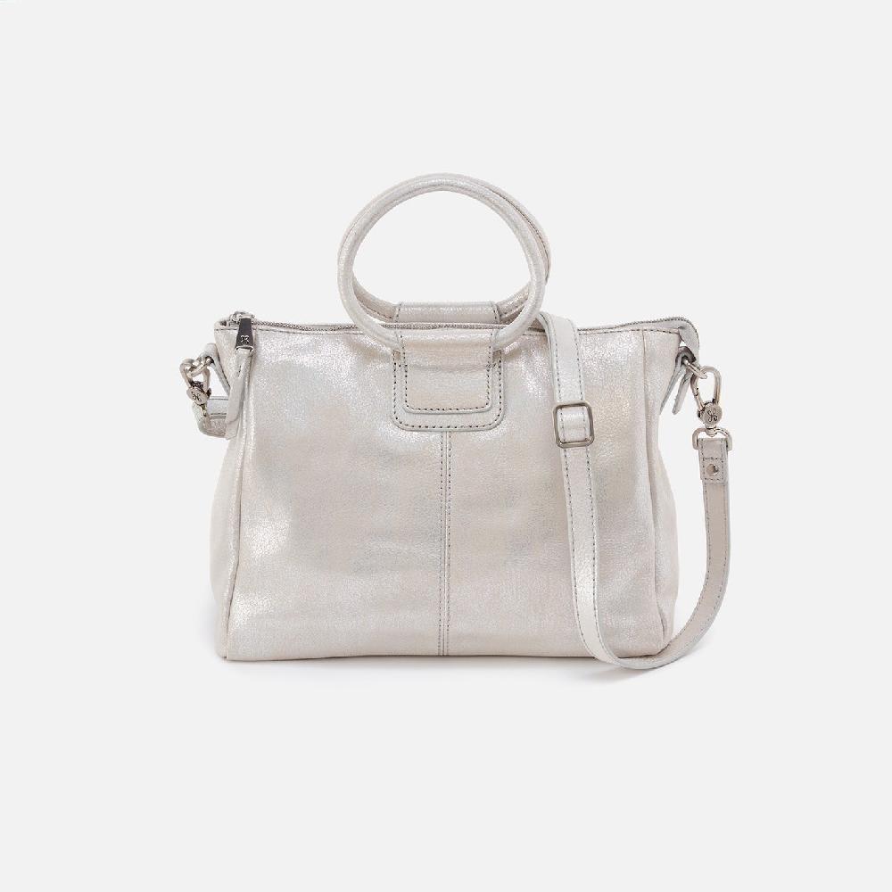 hobo Sheila Medium Satchel Metallic Leather| Silver
