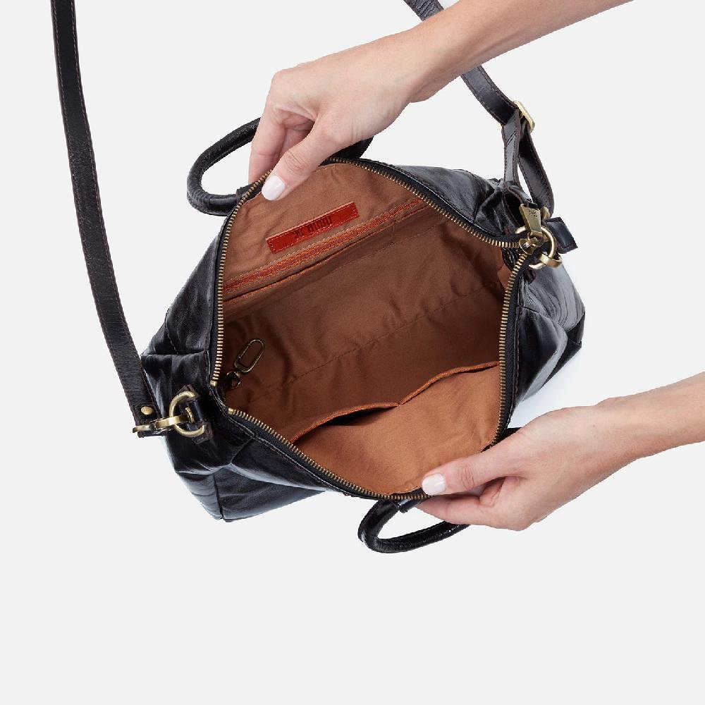 Hobo Sheila Medium Satchel Polished Leather| Black