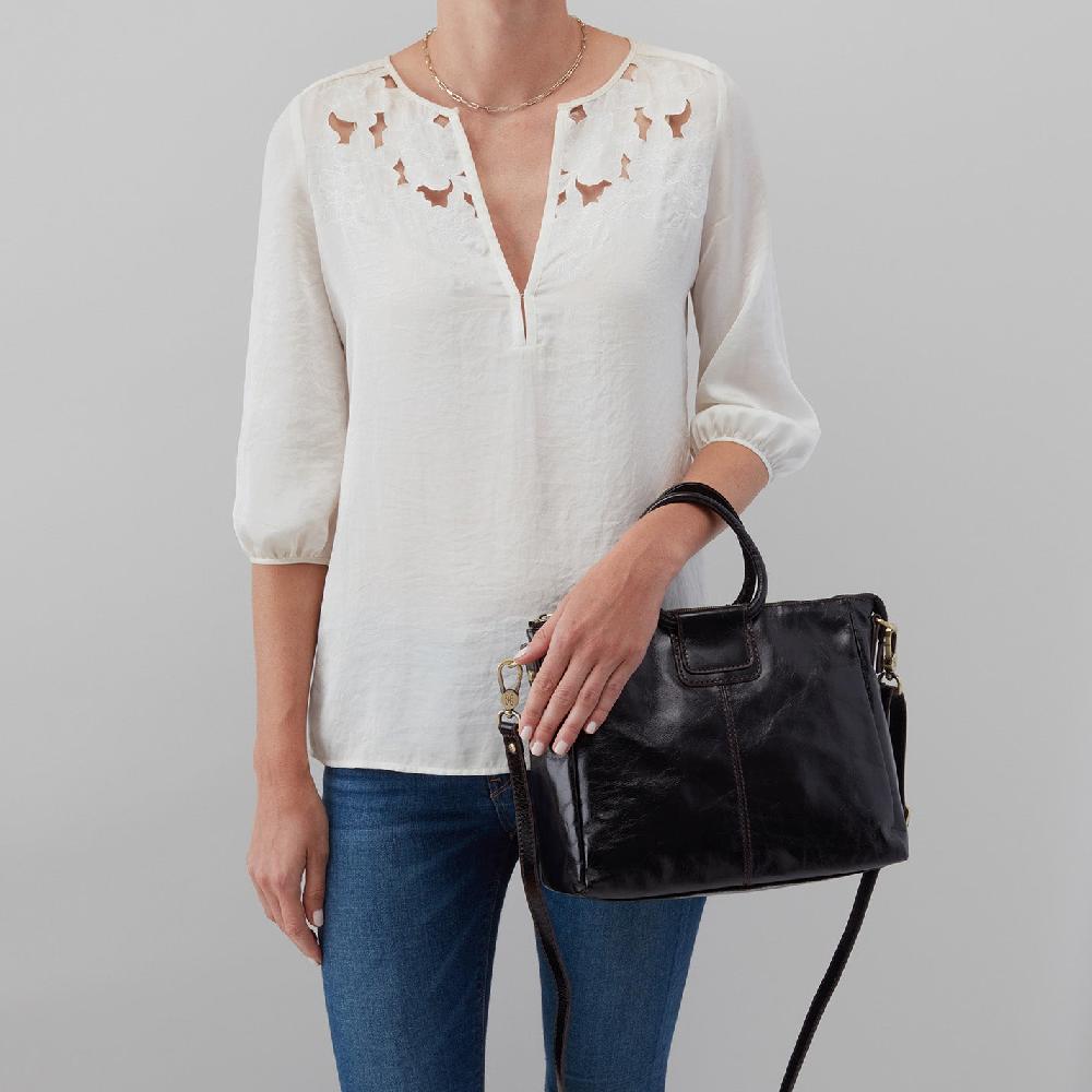 Hobo Sheila Medium Satchel Polished Leather| Black