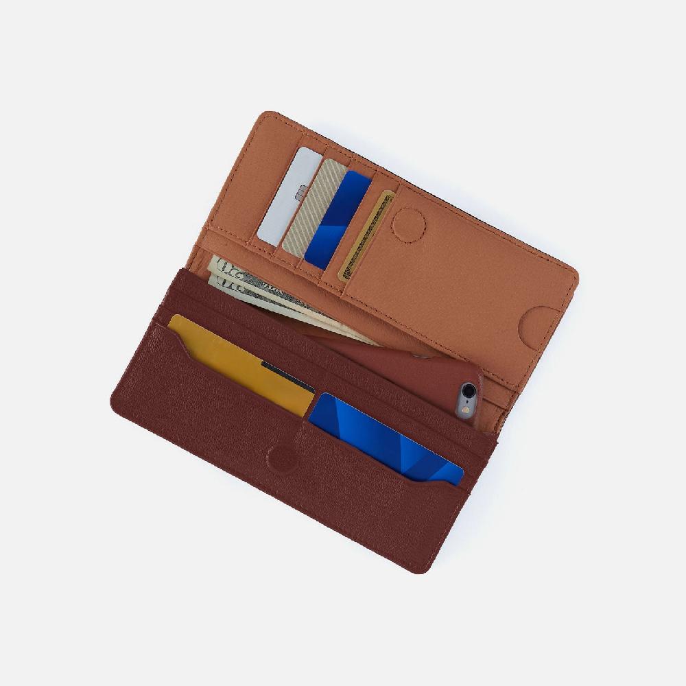 Hobo Hutton Large Wallet Micrograin Leather| Brown Bear