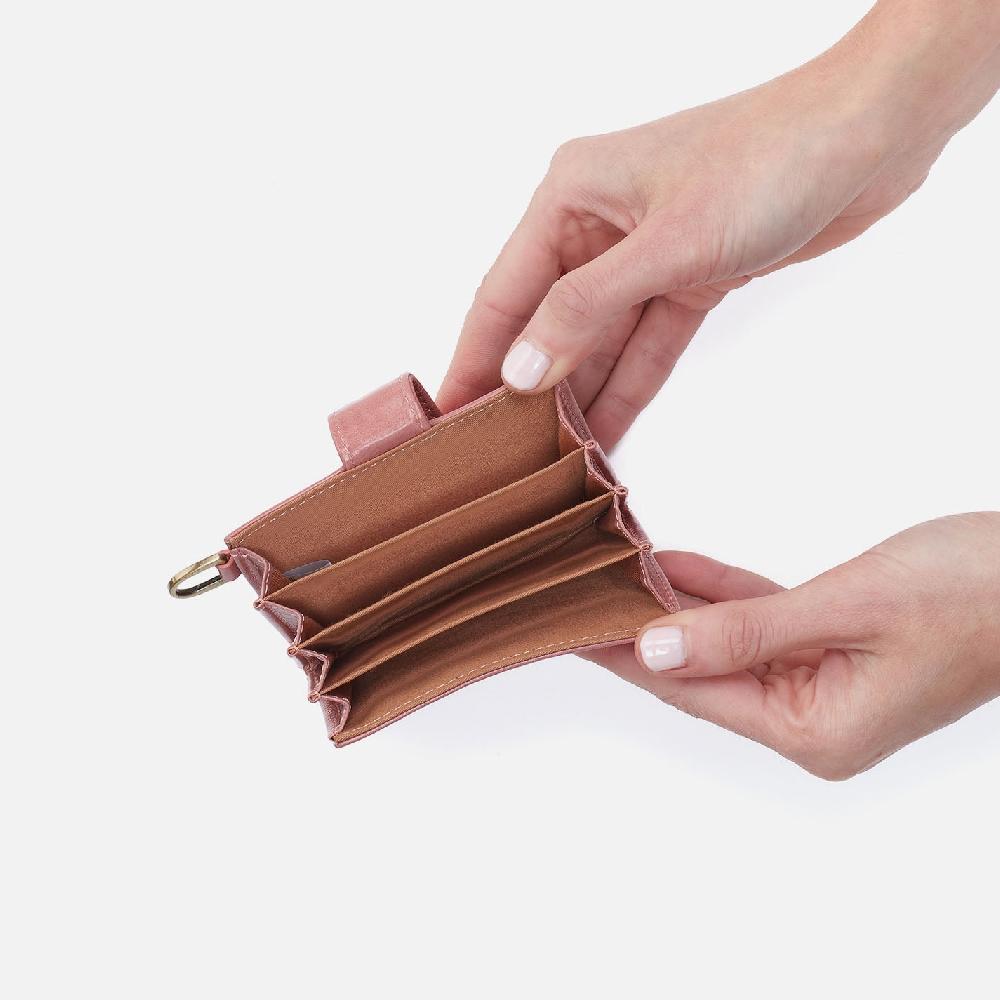 Hobo Jean Accordion Card Case Polished Leather| Rose
