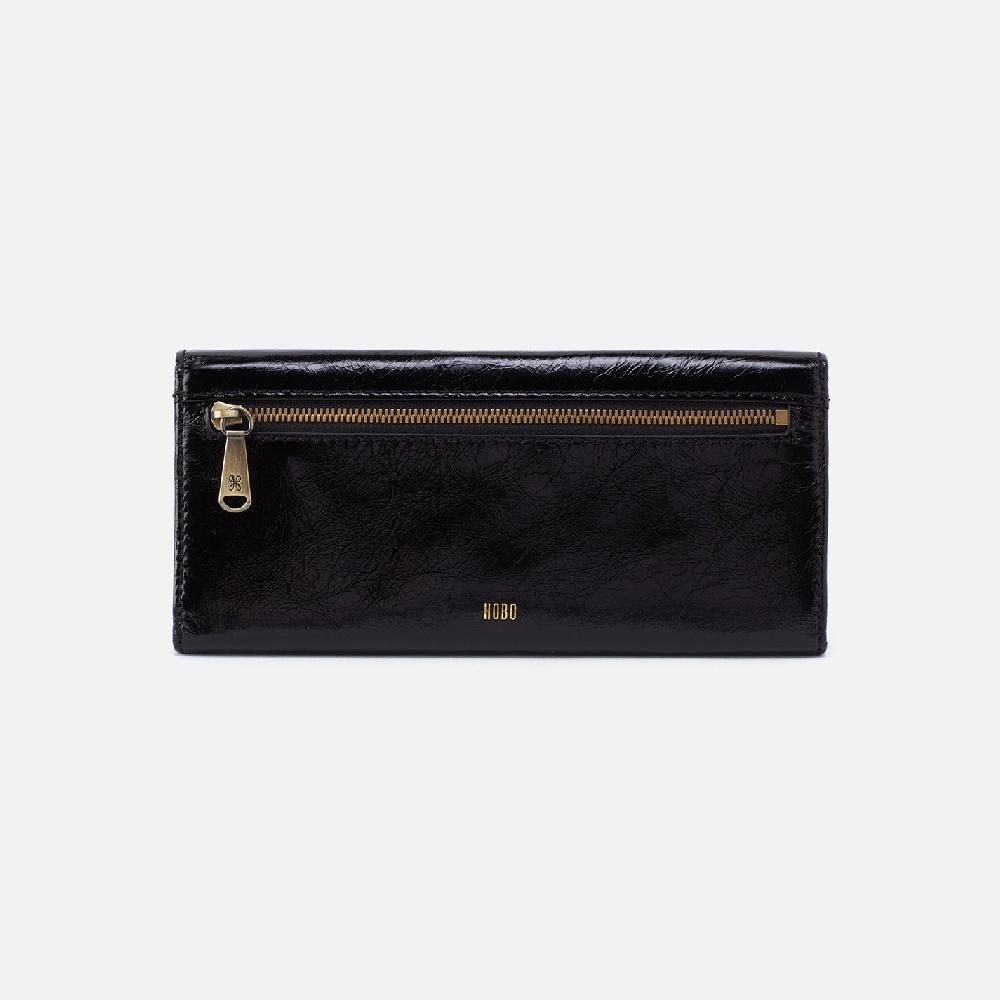 Hobo Jill Large Trifold Wallet Polished Leather| Black