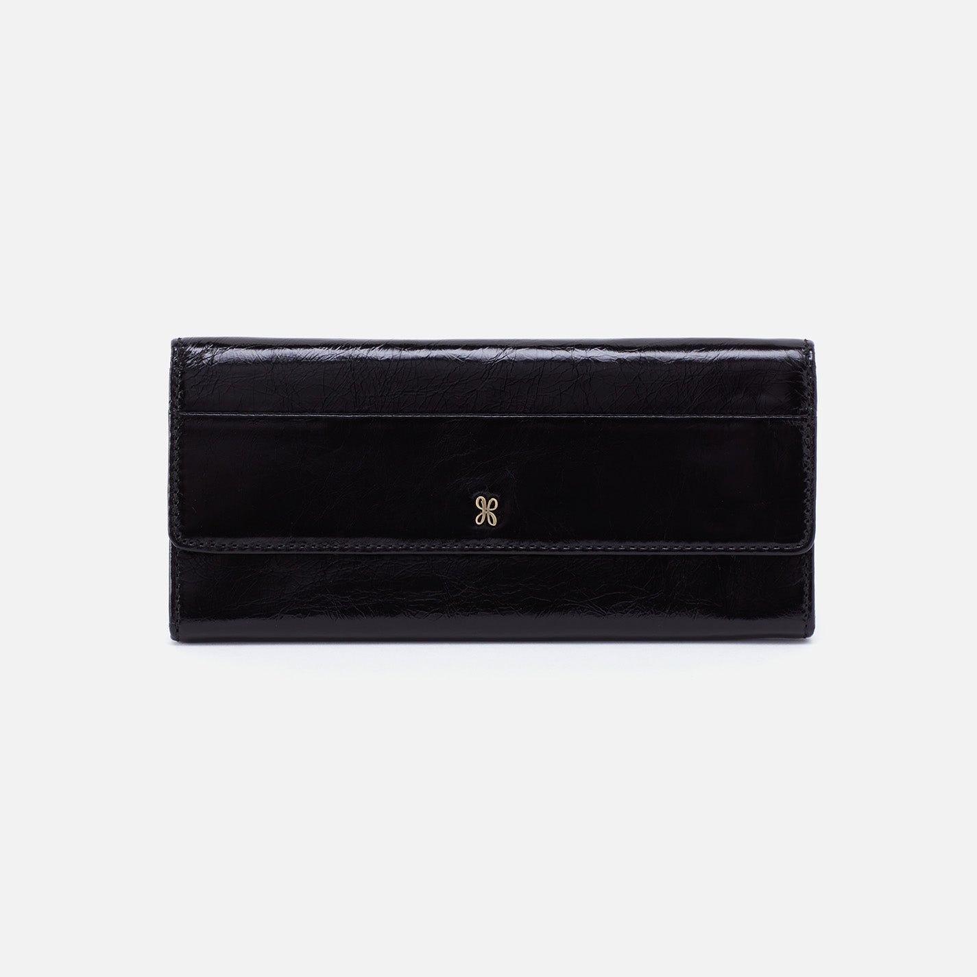 hobo Jill Large Trifold Wallet Polished Leather| Black