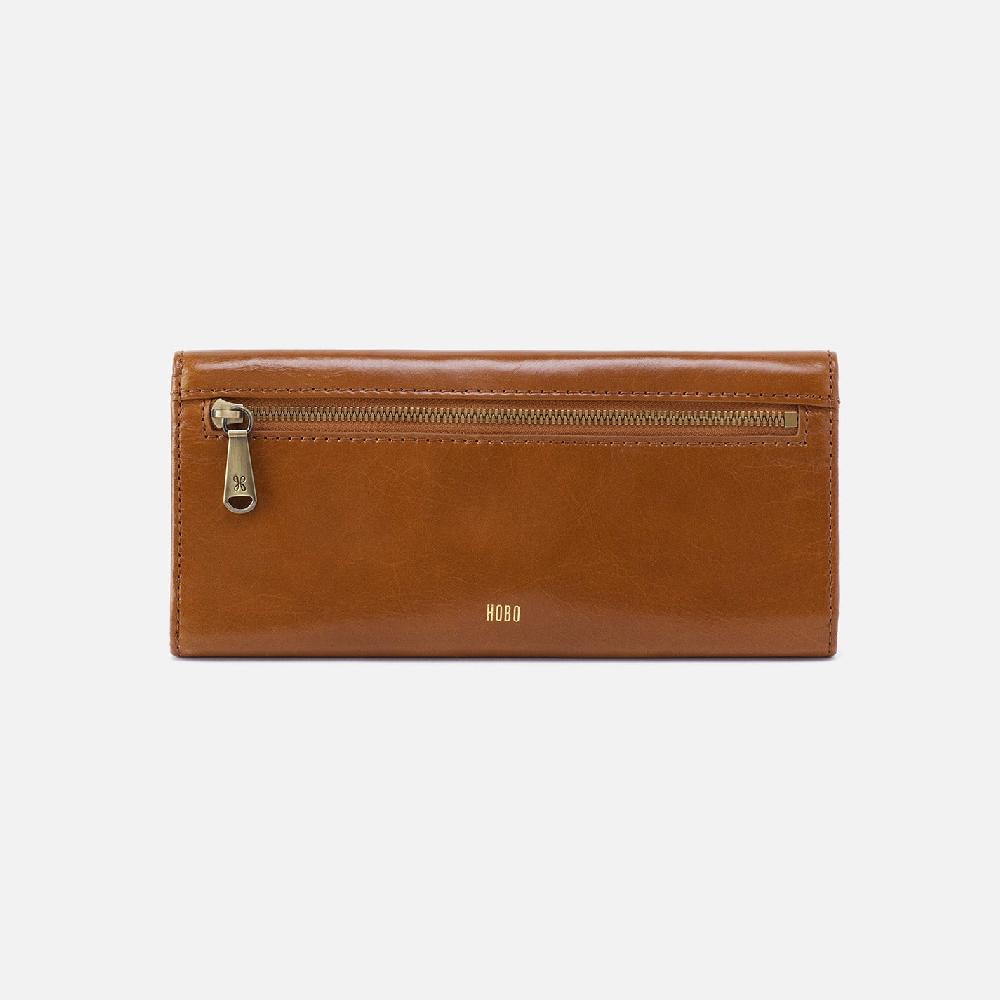 Hobo Jill Large Trifold Wallet Polished Leather| Truffle