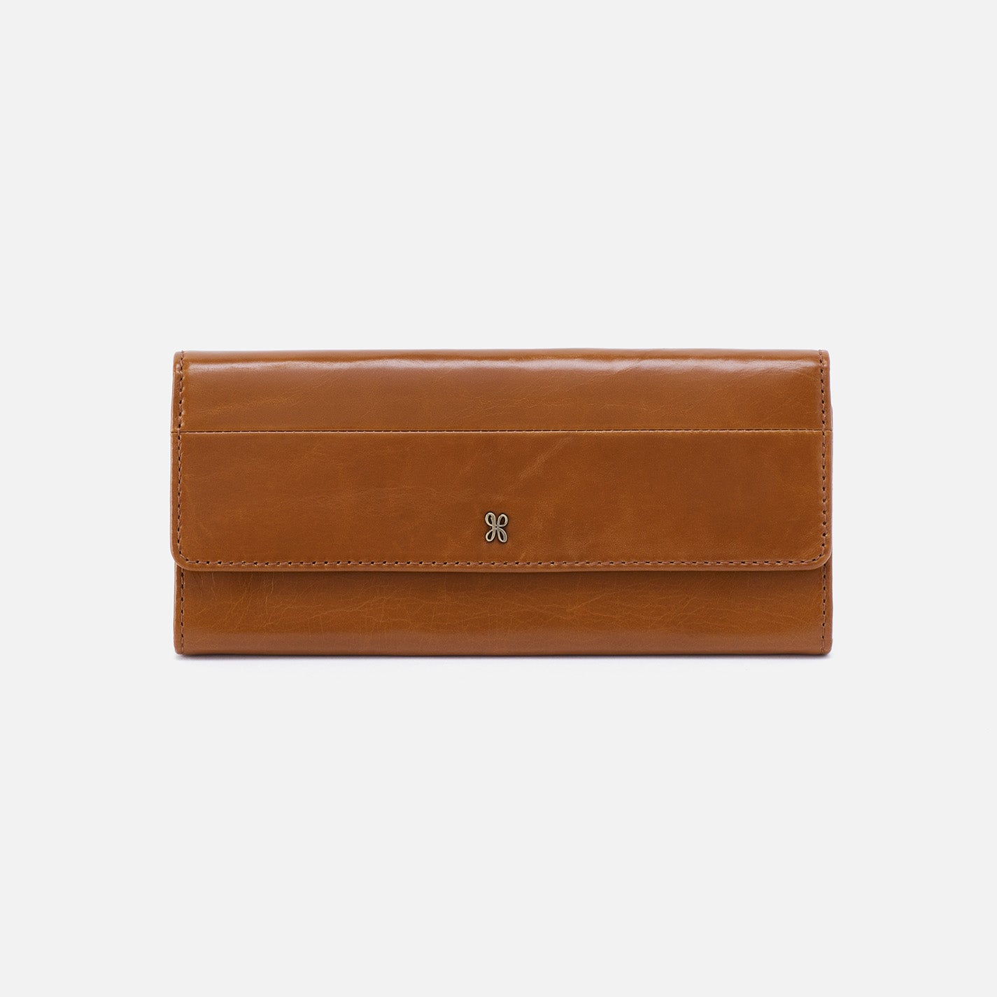 hobo Jill Large Trifold Wallet Polished Leather| Truffle