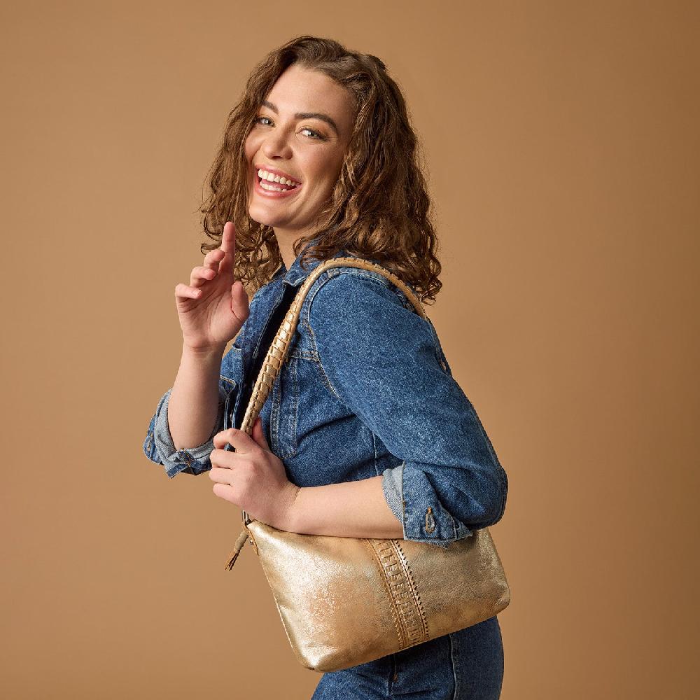 Hobo Kori Crossbody Metallic Leather| Saddle Stardust