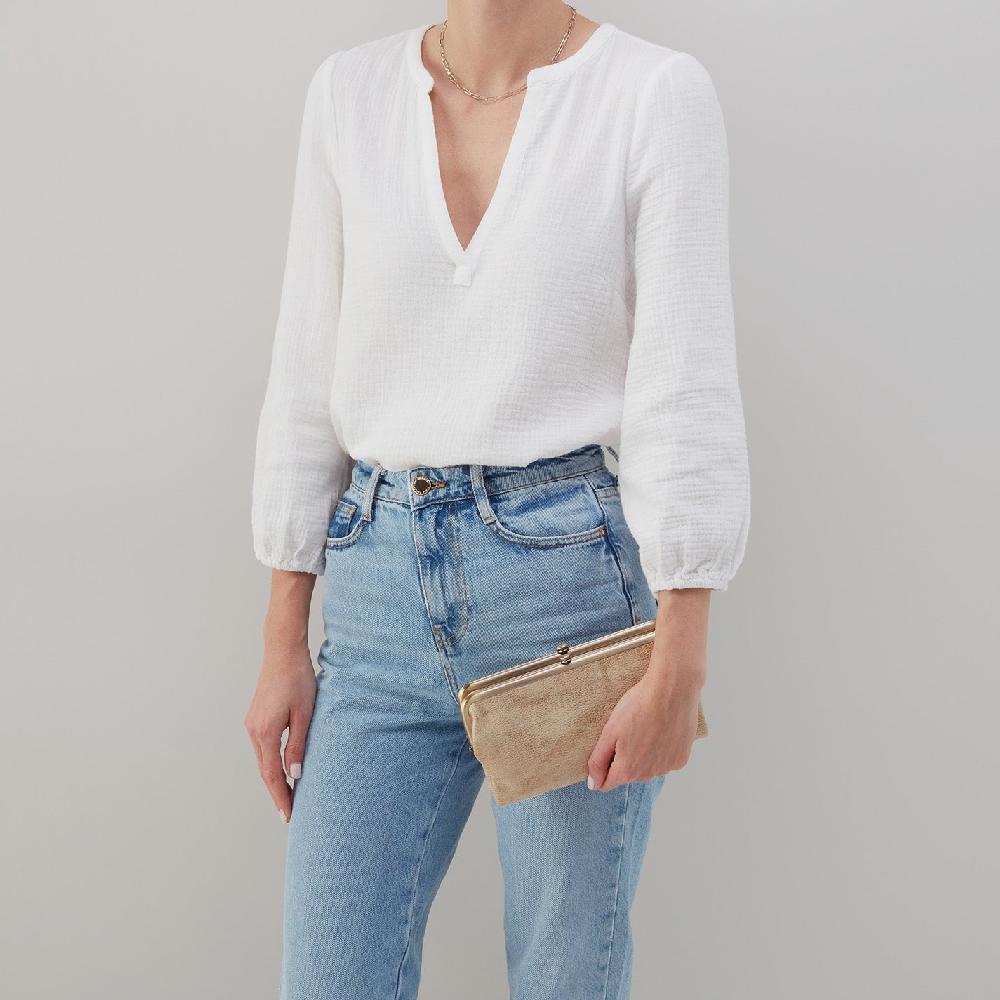 Hobo Lauren Clutch-Wallet Metallic Leather| Gold Leaf