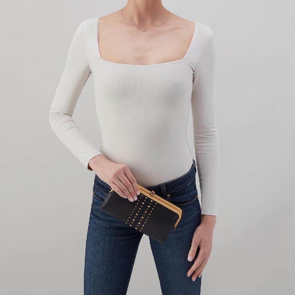Hobo Lauren Clutch-Wallet Suede Leather| Black With Studs