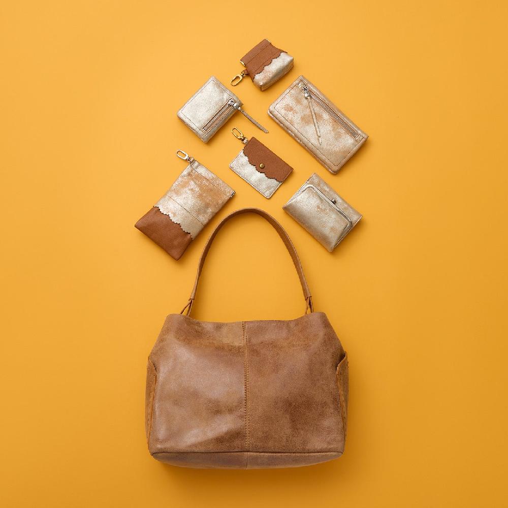 Hobo Lumen Continental Wallet Metallic Leather| Saddle Stardust