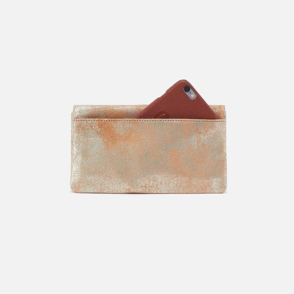 Hobo Lumen Continental Wallet Metallic Leather| Saddle Stardust
